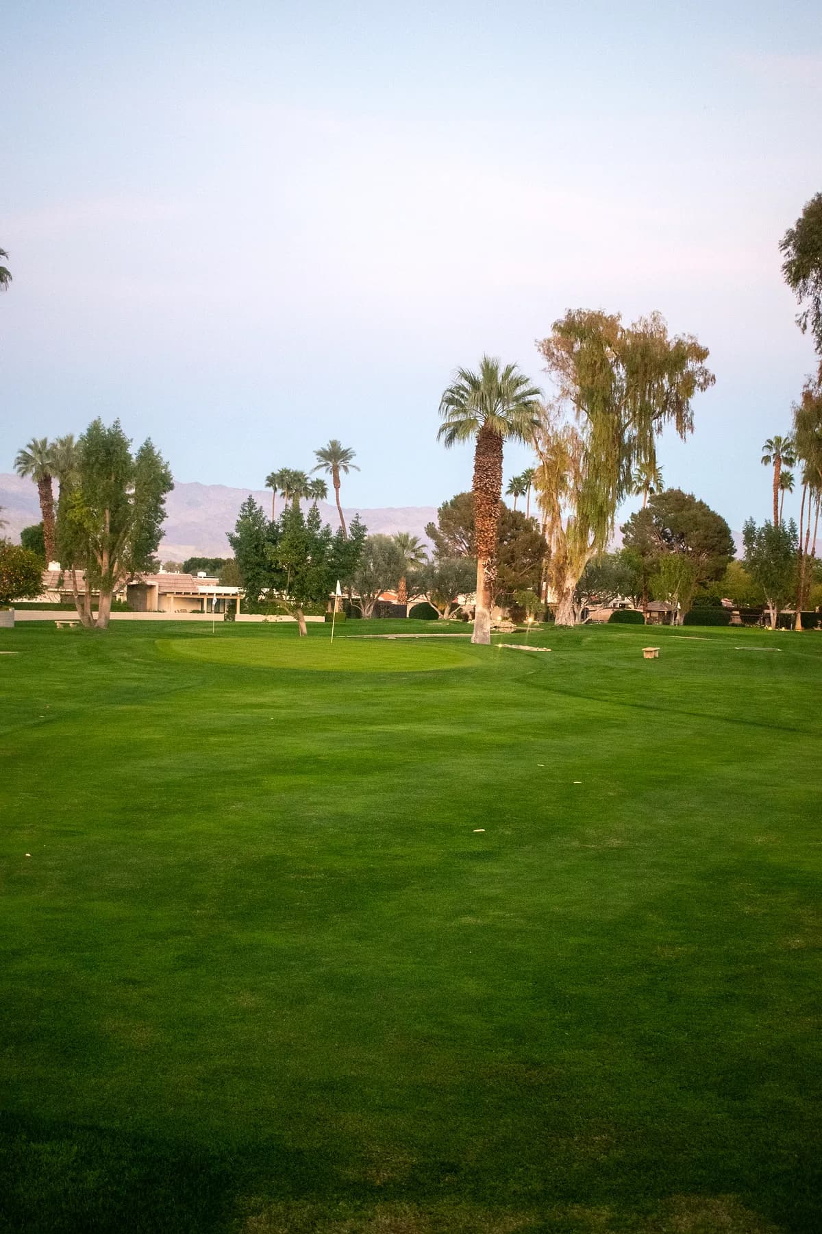 Golf fairway with mountain backdrop