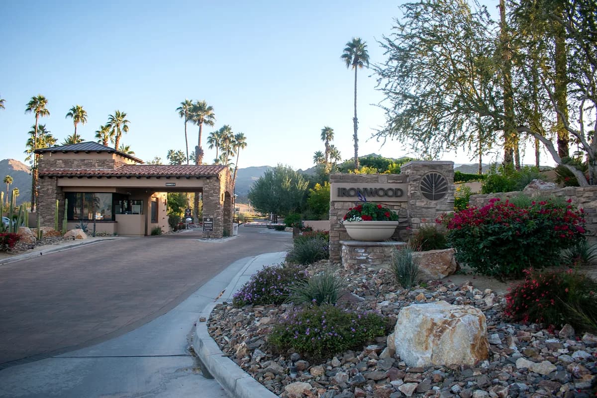 Ironwood Country Club entrance gate with desert landscaping
